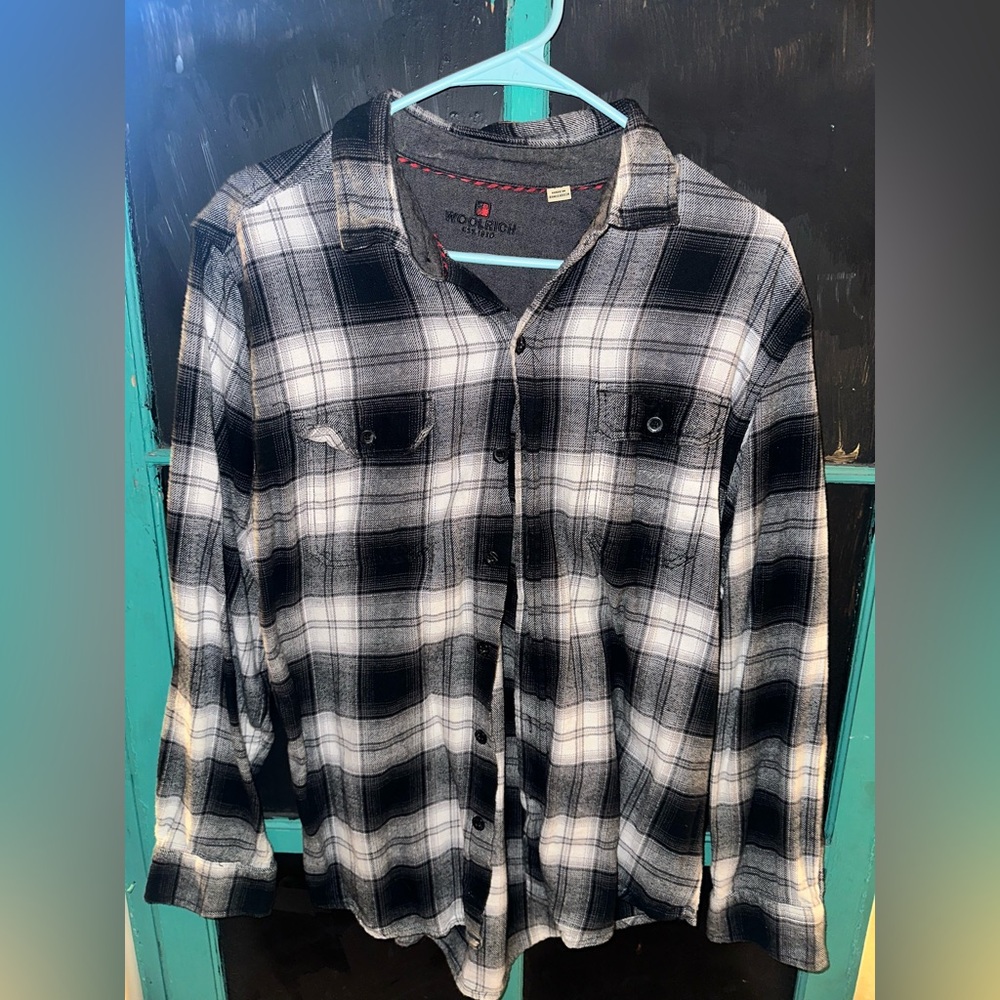 Distressed white and black flannel